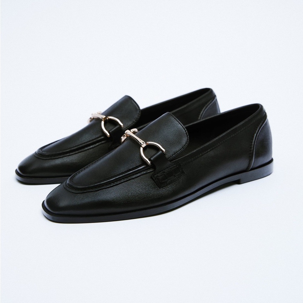 ZARA Metal Buckle Loafers Faux Leather  - Size 34 - 9